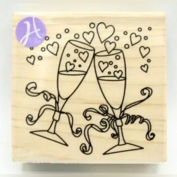 3pc Set Hampton Art Champagne Glass Toast Rubber Stamp Love Wedding Married Ink - Picture 5 of 12